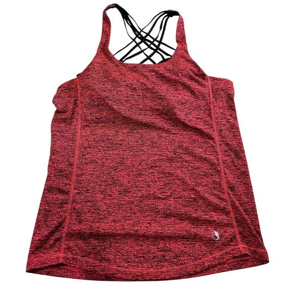 Athletic Top With Built In Bra Sz XL Heathered Strappy Back Layered Shirt Gym - Picture 6 of 9
